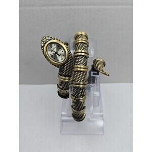 Kenneth Jay Lane Snake Bracelet Watch Brass Tone Quartz New Battery Wrap Cuff